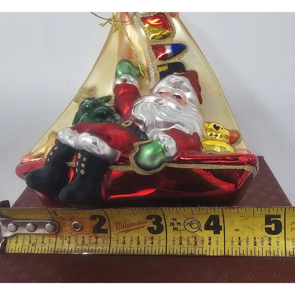 Kurt Adler Polonaise Sailor Santa Glass Ornament Hand Blown Nautical Boat - Picture 9 of 11